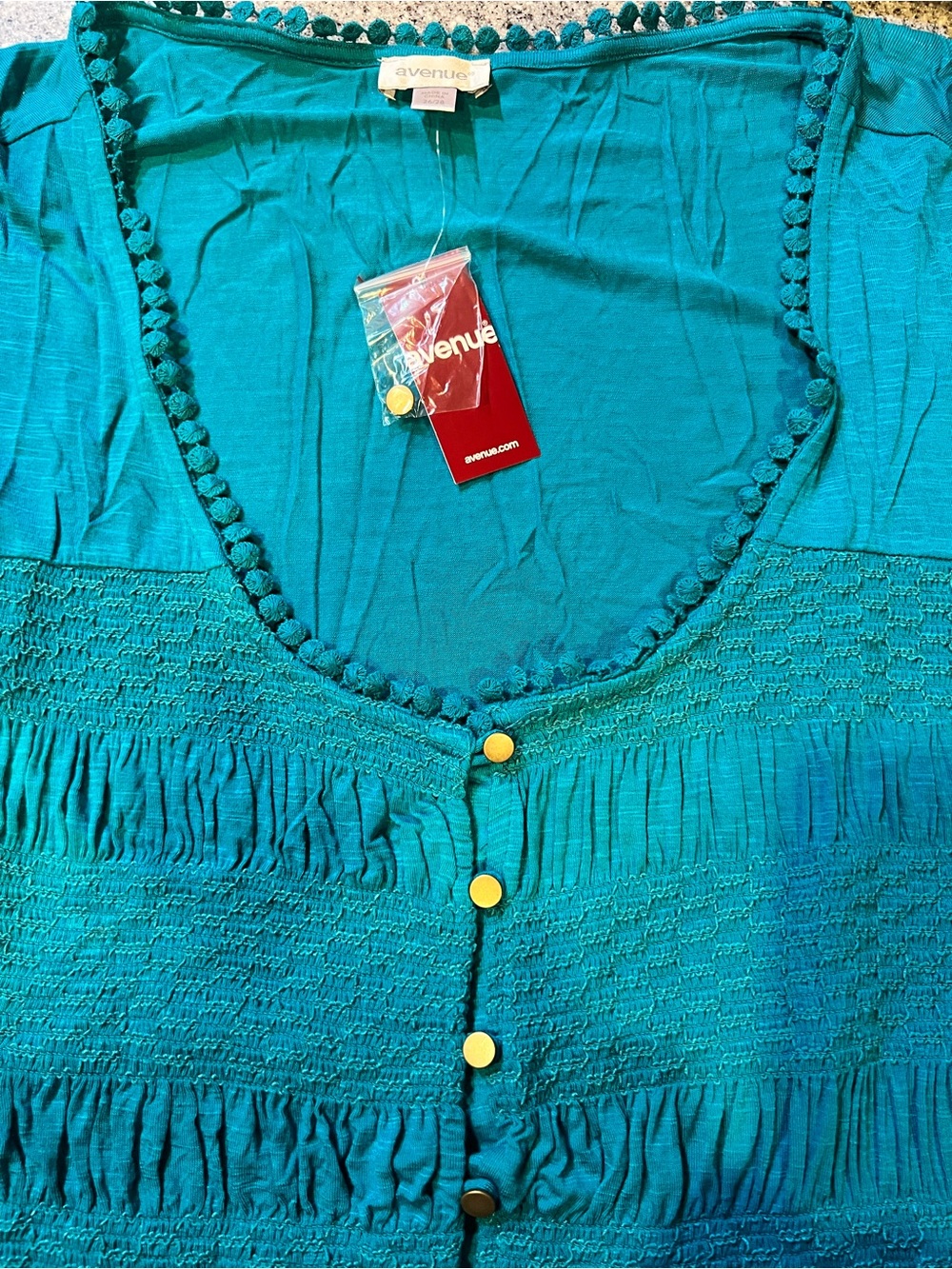 Avenue Teal Pom-Trim Button-Front Tank-Proceeds benefit a cure